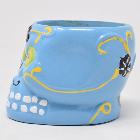 Sugar Skull Planter Dia De Los Muertos Succulent Pot Small Blue Insert Halloween - Picture 8 of 10